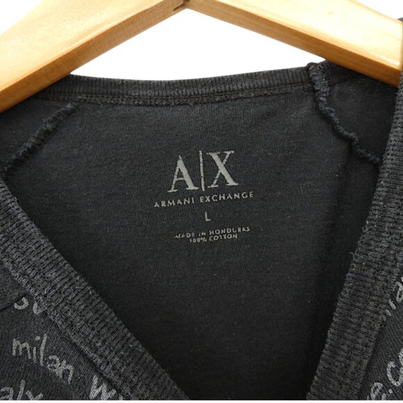 Armani Exchange Youth L Black T-Shirt NYC Milan Logo Print Distressed Graphic - Picture 3 of 3